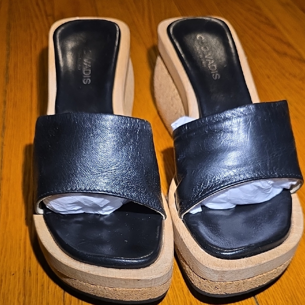 QUO VADIS Black Leather Platform Sandals Made In ITALY